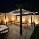 PURPLE LEAF Caesar Solar Louvered Pergola with LED Strip Lights and Control Panel Aluminum Outdoor Pergola with Adjustable Roof for Patio Deck Garden Yard Gray