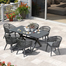 PURPLE LEAF Modern Outdoor Dining Table with 6/8/10 Seats, All-Weather Aluminum Table and Rattan Chairs with Cushions, Champagne