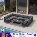 PURPLE LEAF Caesar U-Shaped Patio Conversation Set with Grey Cushion Pillows and Ottoman Couch for Patio Backyard