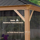 PURPLE LEAF Hardtop Gazebo for Patio Wood Grain Aluminum Frame Awning with Netting