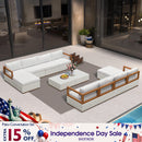 PURPLE LEAF Griffin Symmetrical Patio Conversation Set White with Cushion Pillows Ottoman and Premium Leather for Luxury Outdoor Living