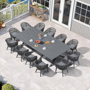 PURPLE LEAF Modern Outdoor Dining Table with 6/8/10 Seats, All-Weather Aluminum Table and Rattan Chairs with Cushions, Champagne