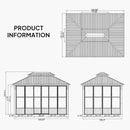 PURPLE LEAF Sunroom Hardtop Gazebo Solarium Grey Galvanized Steel Double Roof  All-Weather Aluminum Outdoor Screen House