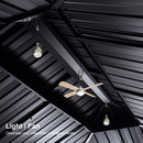 PURPLE LEAF Hardtop Gazebo for Patio Wood Grain Aluminum Frame Awning with String Lights-milky
