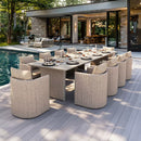 PURPLE LEAF Sanori Patio Dining Set Modern Large Weather-Resistant Table and Aluminum Chairs with Cushions for Garden Beige