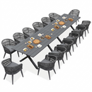PURPLE LEAF Modern Outdoor Dining Table with 6/8/10 Seats, All-Weather Aluminum Table and Rattan Chairs with Cushions, Champagne