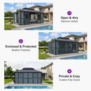 PURPLE LEAF Luxury Sunroom Solarium 360° Transparent Outdoor Living Room with Elegant Curtains Outdoor Gazebo with 4-Side Sliding Doors and Windows for Entertaining