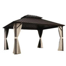 PURPLE LEAF Hardtop Gazebo Featuring Galvanized Steel Double Roof and Bronze Aluminum Frame with Curtains and Netting for Patio and Poolside