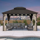 PURPLE LEAF Hardtop Gazebo Featuring Galvanized Steel Double Roof and Bronze Aluminum Frame with Curtains and Netting for Poolside with Lights-clear