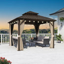 PURPLE LEAF Hardtop Gazebo Featuring Galvanized Steel Double Roof and Bronze Aluminum Frame with Curtains and Netting for Poolside with Lights-clear