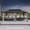 PURPLE LEAF Outdoor Hardtop Gazebo for Patio Grey Aluminum Frame Pavilion with Khaki curtains and String Lights