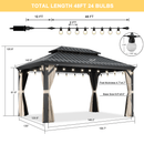 PURPLE LEAF Outdoor Hardtop Gazebo for Patio Grey Aluminum Frame Pavilion with Khaki curtains and String Lights