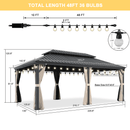 PURPLE LEAF Outdoor Hardtop Gazebo for Patio Grey Aluminum Frame Pavilion with Khaki curtains and String Lights