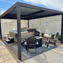 PURPLE LEAF Athena Louvered Pergola Khaki Outdoor Aluminum Pergola with Solid Color Roller Blind Adjustable Gazebo for Patio Deck Garden