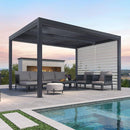 PURPLE LEAF Athena Louvered Pergola Grey Outdoor Aluminum Pergola with Roller Blind Adjustable Gazebo for Patio Deck Garden
