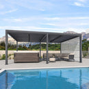 PURPLE LEAF Athena Louvered Pergola Grey Outdoor Aluminum Pergola with Roller Blind Adjustable Gazebo for Patio Deck Garden