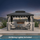 PURPLE LEAF Outdoor Hardtop Gazebo for Patio Grey Aluminum Frame Pavilion with Khaki curtains and String Lights