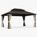 PURPLE LEAF Hardtop Gazebo Featuring Galvanized Steel Double Roof and Bronze Aluminum Frame with Curtains and Netting for Patio and Poolside
