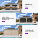 PURPLE LEAF Deck Gazebo Champagne Hardtop Metal Frame Double Roof with Curtains and Netting with Lights-milky