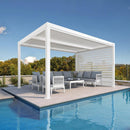 PURPLE LEAF Athena Louvered Pergola White Outdoor Aluminum Pergola with Roller Blind Adjustable Gazebo for Patio Deck Garden