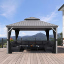 PURPLE LEAF Patio Gazebo for Pool Light Grey Hardtop Galvanized Steel Roof with String Lights-milky