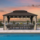 PURPLE LEAF Hardtop Gazebo Featuring Galvanized Steel Double Roof and Bronze Aluminum Frame with Curtains and Netting for Poolside with Lights-clear