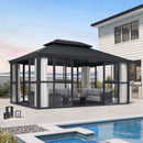 PURPLE LEAF Luxury Sunroom Solarium 360° Transparent Outdoor Living Room with Elegant Curtains Outdoor Gazebo with 4-Side Sliding Doors and Windows for Entertaining