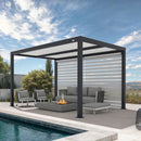 PURPLE LEAF Athena Louvered Pergola Grey Outdoor Aluminum Pergola with Roller Blinds Adjustable Gazebo Rainproof for Patio Deck Garden