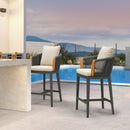 PURPLE LEAF Hailar Outdoor Bar Stools Chair Modern Rattan Bar Stool with Back and Cushion for Balcony, Indoor or Outdoor, Kitchen Island