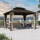 PURPLE LEAF Hardtop Gazebo Featuring Galvanized Steel Double Roof and Bronze Aluminum Frame with Curtains and Netting for Poolside with Lights-clear