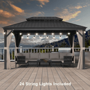 PURPLE LEAF Outdoor Hardtop Gazebo for Patio Grey Aluminum Frame Pavilion with Khaki curtains and String Lights