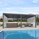 PURPLE LEAF Athena Louvered Pergola Grey Outdoor Aluminum Pergola with Roller Blind Adjustable Gazebo for Patio Deck Garden