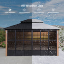 PURPLE LEAF Sunroom Hardtop Gazebo with Wood Grain Columns Black Frame Double Roof Galvanized Steel Solarium All-Weather Screen House