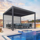 PURPLE LEAF Athena Louvered Pergola Grey Outdoor Aluminum Pergola with Roller Blind Adjustable Gazebo for Patio Deck Garden