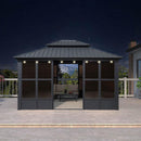 PURPLE LEAF Sunroom Hardtop Gazebo Solarium Grey Galvanized Steel Double Roof  All-Weather Aluminum Outdoor Screen House with String Lights