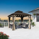 PURPLE LEAF Hardtop Gazebo Featuring Galvanized Steel Double Roof and Bronze Aluminum Frame with Curtains and Netting for Poolside with Lights-clear