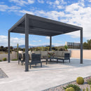 PURPLE LEAF Athena Louvered Pergola Grey Outdoor Aluminum Pergola with Roller Blind Adjustable Gazebo for Patio Deck Garden