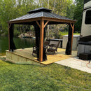 PURPLE LEAF Hardtop Gazebo for Patio Wood Grain Aluminum Frame Awning with Netting