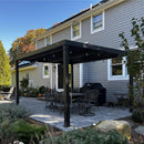 PURPLE LEAF Caesar Louvered Pergola with Yellow String Lights Patio Aluminum Pergola with Independent Adjustable Rainproof Roof Hardtop Pergola for Outdoor Deck Garden Yard