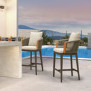 PURPLE LEAF Hailar Outdoor Bar Stools Chair Modern Rattan Bar Stool with Back and Cushion for Balcony, Indoor or Outdoor, Kitchen Island