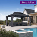 PURPLE LEAF Patio Gazebo for Backyard Grey Hardtop Galvanized Steel Roof Awning with Upgrade Curtain