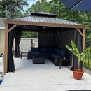 PURPLE LEAF Hardtop Gazebo for Patio Wood Grain Aluminum Frame Awning with String Lights-clear