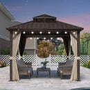 PURPLE LEAF Hardtop Gazebo Featuring Galvanized Steel Double Roof and Bronze Aluminum Frame with Curtains and Netting for Poolside with Lights-clear