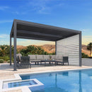 PURPLE LEAF Athena Louvered Pergola Grey Outdoor Aluminum Pergola with Roller Blind Adjustable Gazebo for Patio Deck Garden