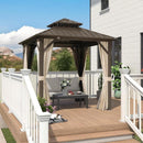 PURPLE LEAF Hardtop Gazebo Featuring Galvanized Steel Double Roof and Bronze Aluminum Frame with Curtains and Netting for Patio and Poolside