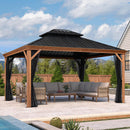 PURPLE LEAF Hardtop Gazebo for Patio Wood Grain Aluminum Frame Awning with Netting