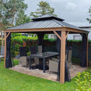 PURPLE LEAF Hardtop Gazebo for Patio Wood Grain Aluminum Frame Awning with Netting