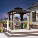 PURPLE LEAF Hardtop Gazebo Featuring Galvanized Steel Double Roof and Bronze Aluminum Frame with Curtains and Netting for Poolside with Lights-clear