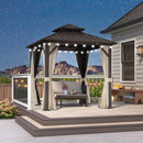 PURPLE LEAF Hardtop Gazebo Featuring Galvanized Steel Double Roof and Bronze Aluminum Frame with Curtains and Netting for Backyard with Lights-milky