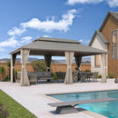 PURPLE LEAF Deck Gazebo Champagne Hardtop Metal Frame Double Roof with Curtains and Netting